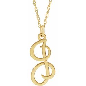 14K Yellow Gold-Plated Sterling Silver Script Initial I 16-18" Necklace - Siddiqui Jewelers