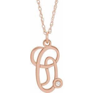 14K Rose Gold-Plated Sterling Silver .02 CT Diamond Script Initial O 16-18" Necklace - Siddiqui Jewelers