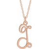 14K Rose Gold-Plated Sterling Silver .02 CT Diamond Script Initial T 16-18" Necklace - Siddiqui Jewelers