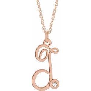 14K Rose Gold-Plated Sterling Silver .02 CT Diamond Script Initial T 16-18" Necklace - Siddiqui Jewelers