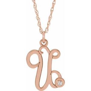 14K Rose Gold-Plated Sterling Silver .02 CT Diamond Script Initial U 16-18" Necklace - Siddiqui Jewelers