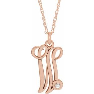 14K Rose Gold-Plated Sterling Silver .02 CT Diamond Script Initial W 16-18" Necklace - Siddiqui Jewelers