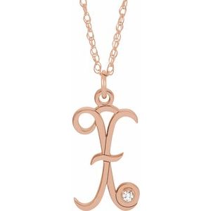 14K Rose Gold-Plated Sterling Silver .02 CT Diamond Script Initial X 16-18" Necklace - Siddiqui Jewelers