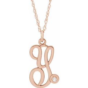 14K Rose Gold-Plated Sterling Silver .02 CT Diamond Script Initial Y 16-18" Necklace - Siddiqui Jewelers