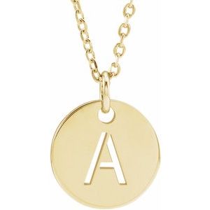 14K Yellow Initial A 10 mm Disc 16-18" Necklace-Siddiqui Jewelers