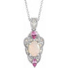 14K White Opal, Pink Sapphire & 1/10 CTW Diamond Vintage-Inspired 16-18" Necklace - Siddiqui Jewelers