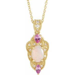 14K Yellow Opal, Pink Sapphire & 1/10 CTW Diamond Vintage-Inspired 16-18" Necklace - Siddiqui Jewelers