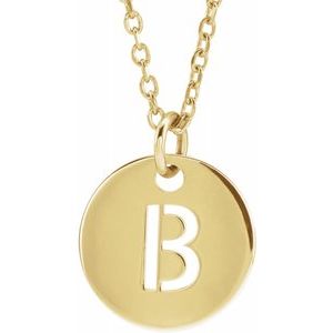18K Yellow Gold-Plated Sterling Silver Initial B 10 mm Disc 16-18" Necklace-Siddiqui Jewelers