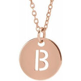 14K Rose Initial B 10 mm Disc 16-18" Necklace-Siddiqui Jewelers