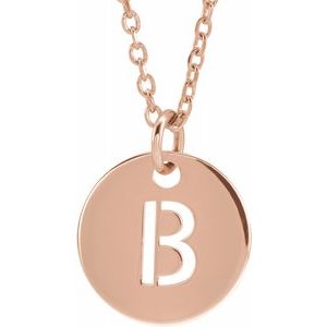 14K Rose Initial B 10 mm Disc 16-18" Necklace-Siddiqui Jewelers