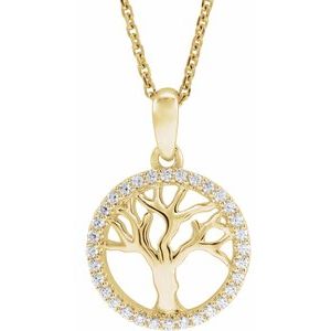14K Yellow 1/5 CTW Diamond Tree of Life 16-18" Necklace - Siddiqui Jewelers