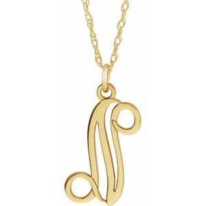 14K Yellow Gold-Plated Sterling Silver Script Initial N 16-18" Necklace - Siddiqui Jewelers