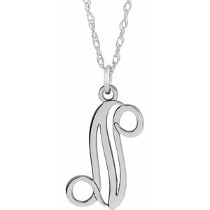 14K White Script Initial N 16-18" Necklace - Siddiqui Jewelers