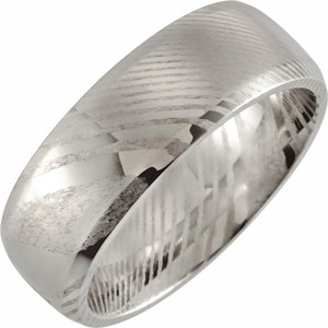 Damascus Steel 8 mm Patterned Beveled-Edge Band Size 11 - Siddiqui Jewelers