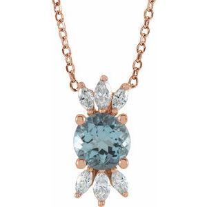 14K Rose Aquamarine & 1/4 CTW Diamond 16-18" Necklace - Siddiqui Jewelers