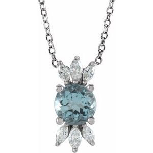 14K White Aquamarine & 1/4 CTW Diamond 16-18" Necklace - Siddiqui Jewelers