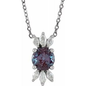 14K White Chatham® Lab-Created Alexandrite & 1/4 CTW Diamond 16-18" Necklace - Siddiqui Jewelers