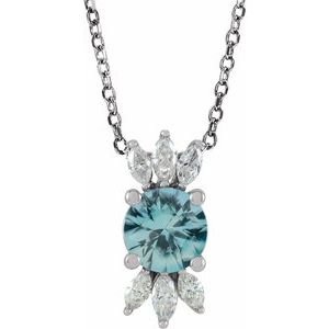 14K White Blue Zircon & 1/4 CTW Diamond 16-18" Necklace - Siddiqui Jewelers