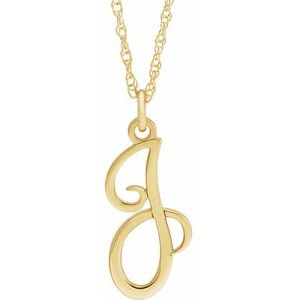 14K Yellow Gold-Plated Sterling Silver Script Initial J 16-18" Necklace - Siddiqui Jewelers