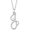 14K White Script Initial J 16-18" Necklace - Siddiqui Jewelers