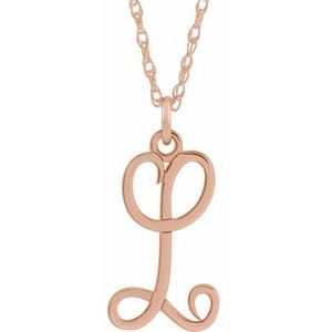 14K Rose Gold-Plated Sterling Silver Script Initial L 16-18" Necklace - Siddiqui Jewelers