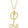 14K Yellow Gold-Plated Sterling Silver Script Initial L 16-18" Necklace - Siddiqui Jewelers