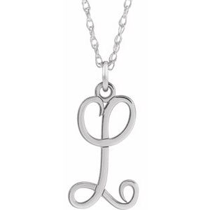 14K White Script Initial L 16-18" Necklace - Siddiqui Jewelers