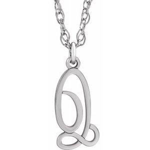 Sterling Silver Script Initial Q 16-18" Necklace - Siddiqui Jewelers