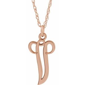 14K Rose Gold-Plated Sterling Silver Script Initial V 16-18" Necklace - Siddiqui Jewelers