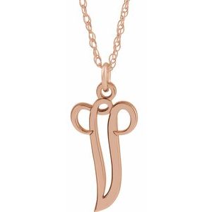 14K Rose Script Initial V 16-18" Necklace - Siddiqui Jewelers