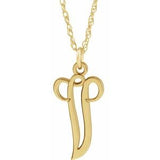 14K Yellow Gold-Plated Sterling Silver Script Initial V 16-18" Necklace - Siddiqui Jewelers