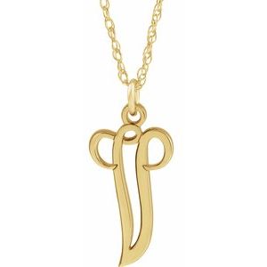 14K Yellow Gold-Plated Sterling Silver Script Initial V 16-18" Necklace - Siddiqui Jewelers