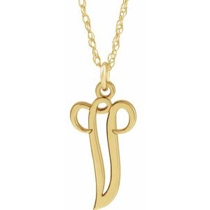 14K Yellow Script Initial V 16-18" Necklace - Siddiqui Jewelers