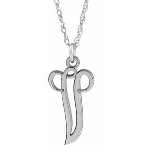 14K White Script Initial V 16-18" Necklace - Siddiqui Jewelers