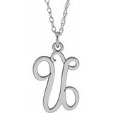 Sterling Silver Script Initial U 16-18" Necklace - Siddiqui Jewelers