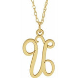 14K Yellow Script Initial U 16-18" Necklace - Siddiqui Jewelers