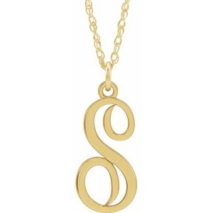 14K Yellow Gold-Plated Sterling Silver Script Initial S 16-18" Necklace - Siddiqui Jewelers