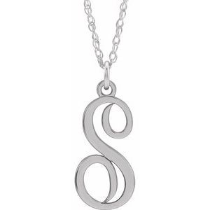 14K White Script Initial S 16-18" Necklace - Siddiqui Jewelers