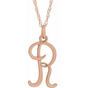 14K Rose Gold-Plated Sterling Silver Script Initial R 16-18" Necklace - Siddiqui Jewelers