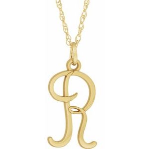 14K Yellow Gold-Plated Sterling Silver Script Initial R 16-18" Necklace - Siddiqui Jewelers