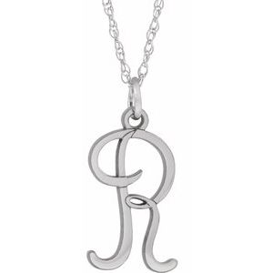 Sterling Silver Script Initial R 16-18" Necklace - Siddiqui Jewelers