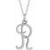 14K White Script Initial R 16-18" Necklace - Siddiqui Jewelers