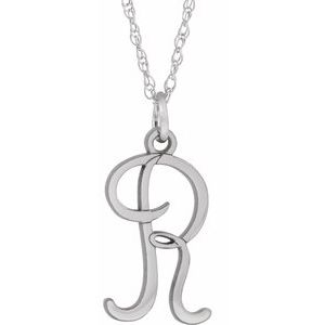 14K White Script Initial R 16-18" Necklace - Siddiqui Jewelers