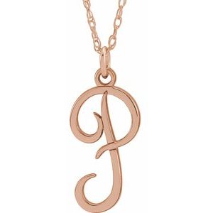 14K Rose Script Initial P 16-18" Necklace - Siddiqui Jewelers