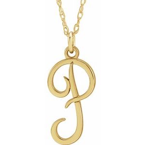 14K Yellow Gold-Plated Sterling Silver Script Initial P 16-18" Necklace - Siddiqui Jewelers
