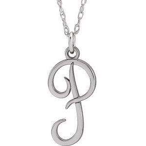 14K White Script Initial P 16-18" Necklace - Siddiqui Jewelers