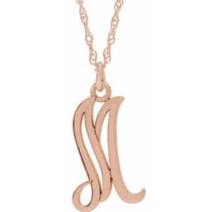 14K Rose Gold-Plated Sterling Silver Script Initial M 16-18" Necklace - Siddiqui Jewelers