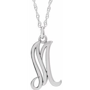 Sterling Silver Script Initial M 16-18" Necklace - Siddiqui Jewelers