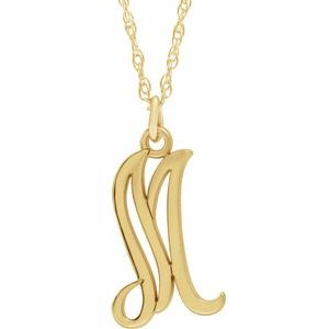 14K Yellow Gold-Plated Sterling Silver Script Initial M 16-18" Necklace - Siddiqui Jewelers