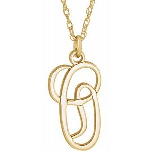 14K Yellow Gold-Plated Sterling Silver Script Initial O 16-18" Necklace - Siddiqui Jewelers